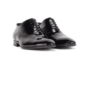 NIB Hugo Boss Patent Leather Oxford with Grograin Collar Piping
